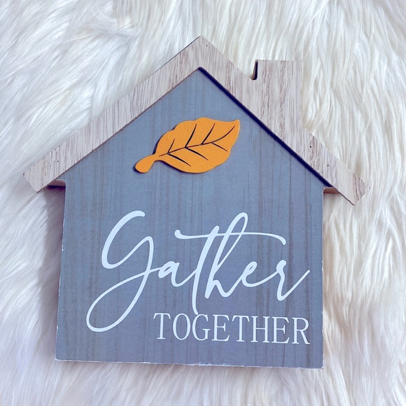 Orange and Gray Gather Together House Shaped Tabletop Fall Decor - Picture 1 of 3